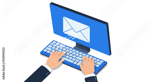Sending Email Concept: Computer Keyboard and Hands.