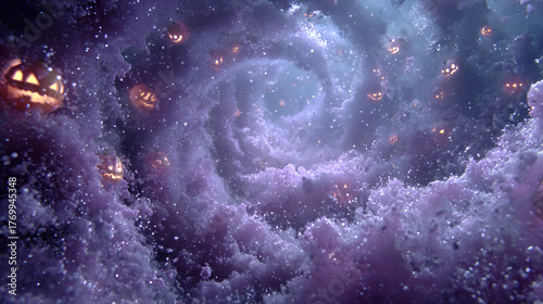 Halloween Night Sky with Floating Pumpkins
Cosmic Halloween Pumpkins in Starry Spiral