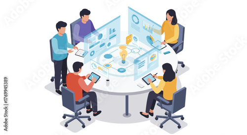 Team Collaboration Around a Round Table with Data.