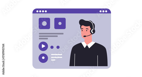 Customer Service Representative with Headset and Interface.