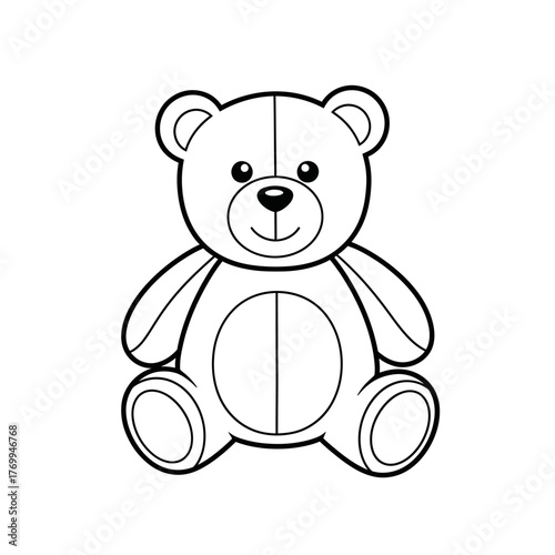 Simple Outline Teddy Bear Icon. Cute line art drawing of a classic stuffed toy. Concept of children, baby, comfort, and childhood.