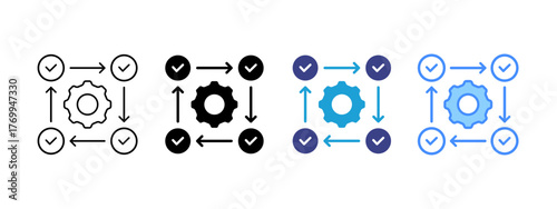 Process icon set multiple style collection