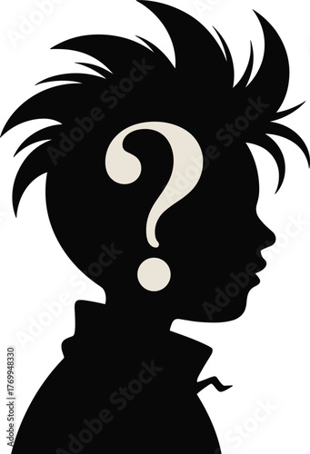 Silhouette of a person with a question mark in their head representing mystery