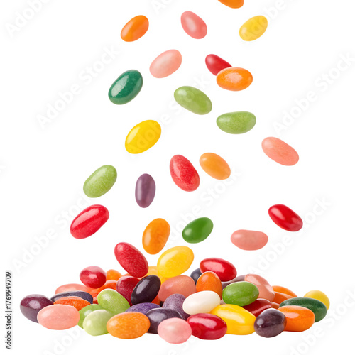Vibrant Falling Jelly Beans - Sweet Candy Mix, Confectionery Delight on transparent background