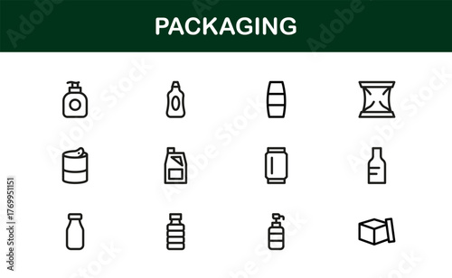 Professional packaging line icon set with minimal, editable vector designs — perfect for creating standout visuals in modern branding and design projects
