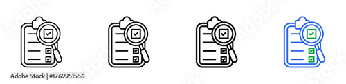 Assessment vector outline icon set with line weight and two color variation. Ideal for task review, audit checklist, and business evaluation