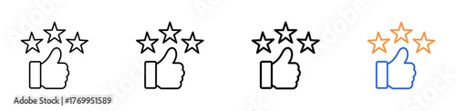 Feedback vector outline icon set with line weight and two color variation. Ideal for rating system, customer satisfaction, and performance review.