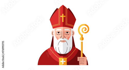 Saint Nicholas Character Illustration with Staff and Mitre