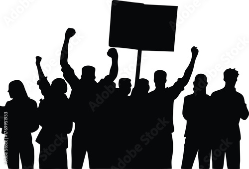 Silhouette of People Raising Fists and Holding Signs in Protest