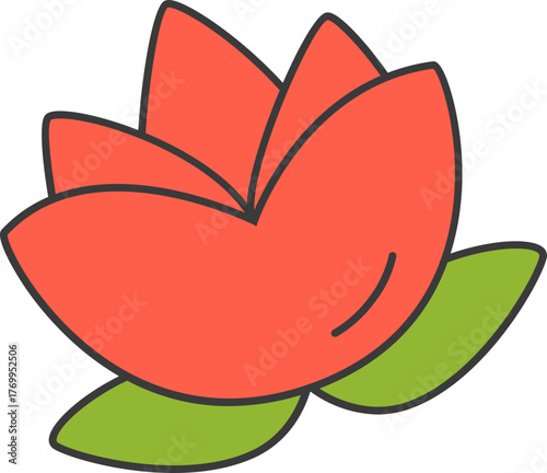 Vibrant coral lotus flower illustration, a symbol of purity and enlightenment, perfect for wellness brands, yoga studios, and spiritual retreats