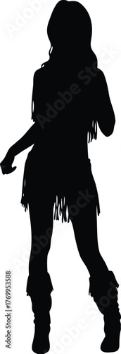 Dynamic Female Dancer Silhouette with Fringe Outfit Vector Illustration