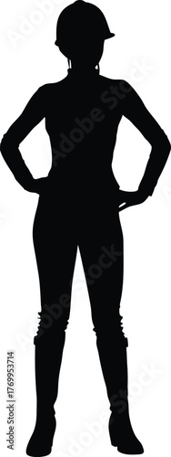 Equestrian Woman Silhouette with Helmet and Riding Boots Vector Graphic