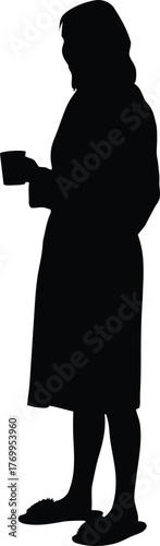 Casual Woman in Robe with Coffee Mug Silhouette