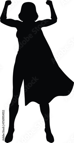 Empowered Female Superhero Silhouette with Flowing Cape