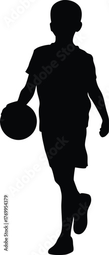 Young Boy Basketball Player Silhouette Vector Graphic