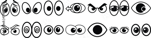 A varied collection of cartoon eyes displaying different human emotions and character expressions