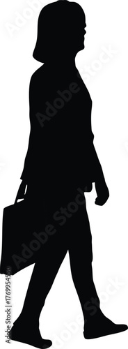 Black Silhouette of a Woman Walking with a Briefcase