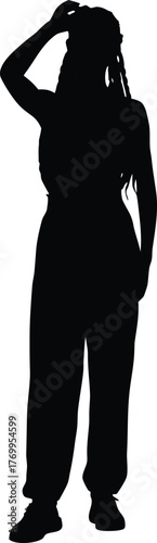 Black Silhouette Vector of a Woman with Locs Standing in a Confident Pose