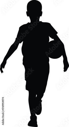 Young Boy Basketball Player Dribbling Silhouette Vector Art