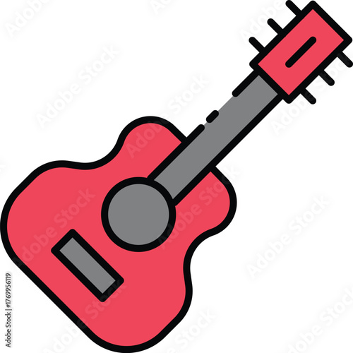Music icon set with music note, musical instrument, guitar, keyboard, violin, drum, saxophone, trumpet, flute, clarinet icon. Simple lineal color vector