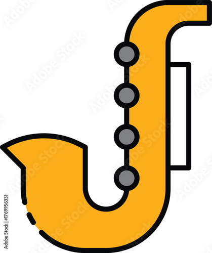 Music icon set with music note, musical instrument, guitar, keyboard, violin, drum, saxophone, trumpet, flute, clarinet icon. Simple lineal color vector