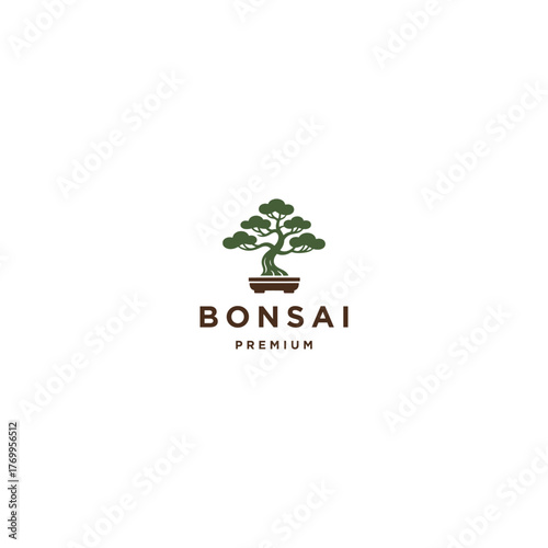 Bonsai logo design vector icon flat illustration