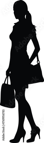 Silhouette of Woman in High Heels Carrying Handbag Walking Stylishly