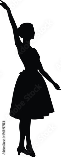 Elegant Woman Silhouette Posing in Dress, Vector Graphic