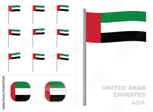 United Arab Emirates Flag Asia Country Waving Animation App Icon Vector