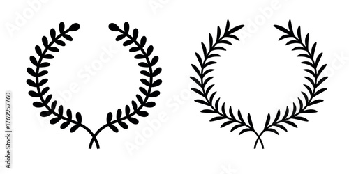 Set of circular laurel wreath. Emblem floral Greek branch of oak leaves, eucalyptus leaf, Wheat, winner award, champion medal, swirls, twigs and flower ornaments vector