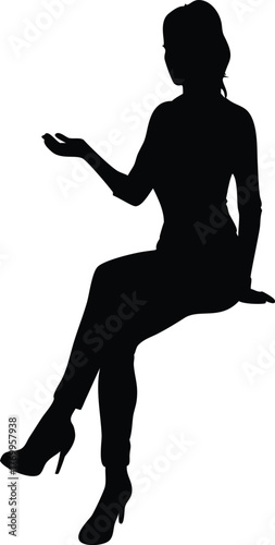 Silhouette of Seated Woman Gesturing with Hand, Female Vector Illustration for Communication or Presentation Themes