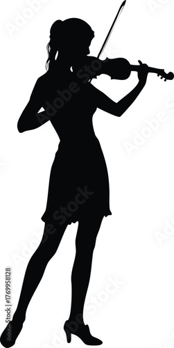 Silhouette of Woman Playing Violin, Elegant Musical Performance Vector Art