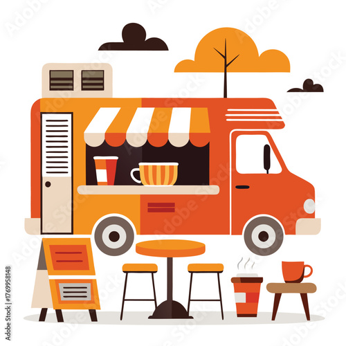 Food truck vector clipart flat illustration mobile kitchen street food icon