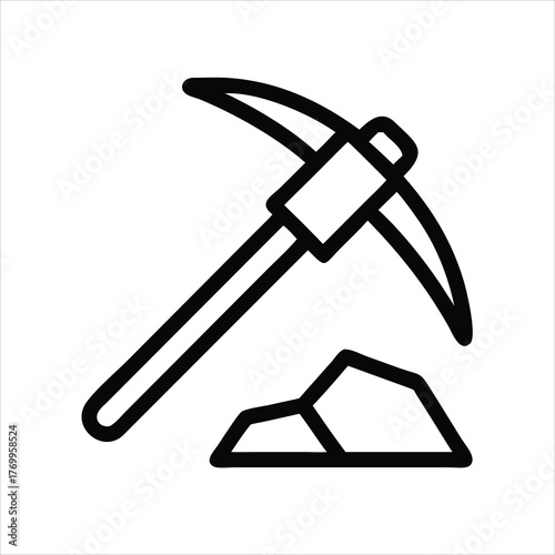Mining pickaxe line art vector icon resource extraction symbol.