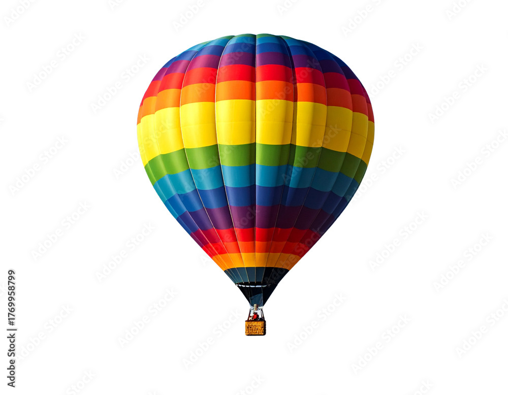 Fototapeta premium Rainbow Balloon Flying Over Clouds, Top-Down Aerial View, Isolated PNG