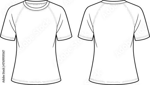 Blank white short sleeve t-shirt front and back vector template, isolated casual apparel mockup, fashion design outline for clothing presentation, illustration