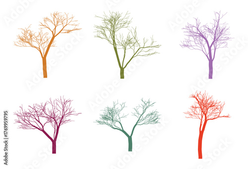 Colorful Tree Silhouettes on White Background A Creative Graphic Element