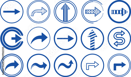 A diverse collection of directional arrow icons for user interface design and navigation elements