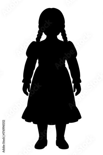 Halloween doll , monster,  character doll silhouette with braids and dress, creepy haunted toy horror character