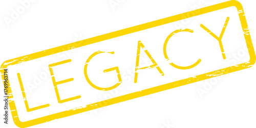Yellow grunge rubber stamp with the word LEGACY on a clean white field