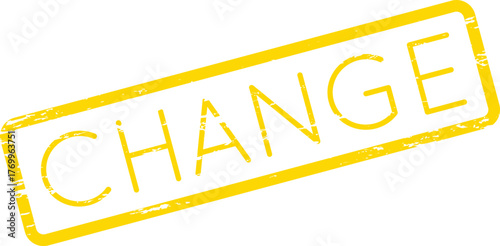 A rectangular yellow rubber stamp impression says the word Change on a clean surface