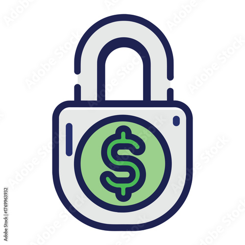 Financial Security Icon Protecting Money with a Lock. Concept of Secure Finances, Investments, and Wealth Management