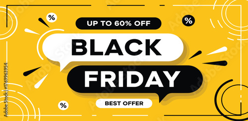 Black Friday Best Offer Advertisement with Up to 60% Discount and Promotional Elements