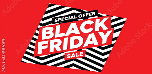 Dynamic vector graphic promoting a major seasonal shopping event with significant price reductions and exclusive offers, set against a vibrant red background with a modern geometric pattern