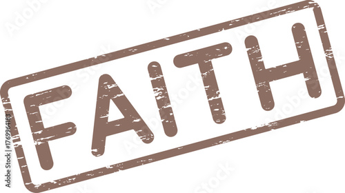 This brown distressed rubber stamp impression prominently displays the meaningful word Faith in bold lettering