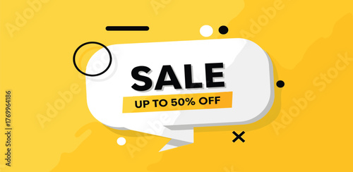 Vibrant digital banner advertising a limited-time mega sale with best offer details and an eye-catching 'Up to 50% Off' discount speech bubble, perfect for marketing promotions