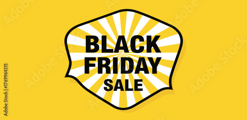 Black Friday Sale Announcement with Shield Shape on Yellow Background for Shopping Discount Event