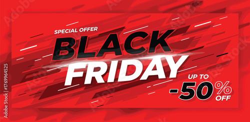 Vibrant red and black abstract banner design for a special discount promotion and seasonal sales event