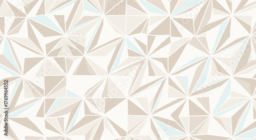Contemporary geometric background with repeating starburst patterns composed of triangular facets in muted beige, off-white, and pale blue.