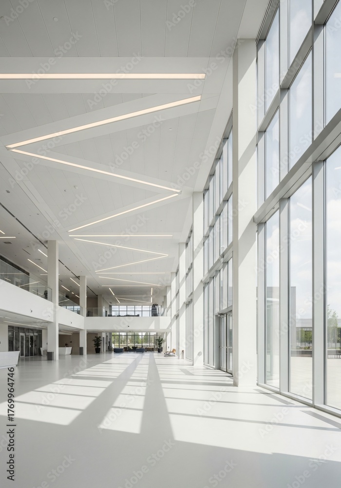 Obraz premium Modern white interior with large windows and natural light